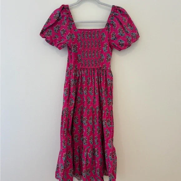 J. Crew Fuchsia Floral Tiered Midi Dress size 0 - Picture 3 of 5
